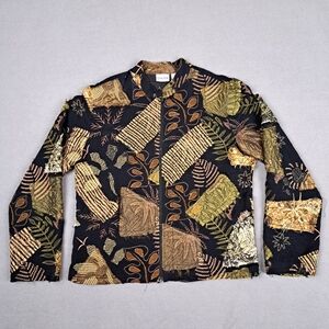 Chicos Jacket Women's Size 1 Floral Embroidered Jungle Patchwork Full Zip Coat‎